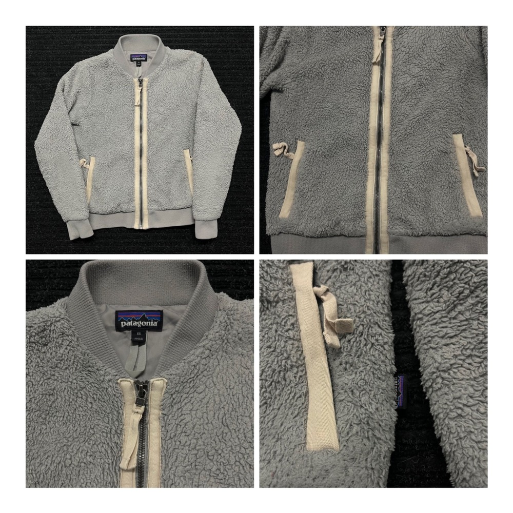 Patagonia Los Gatos Bomber Jacket Grey High Pile Fleece Full Zip Womens XS